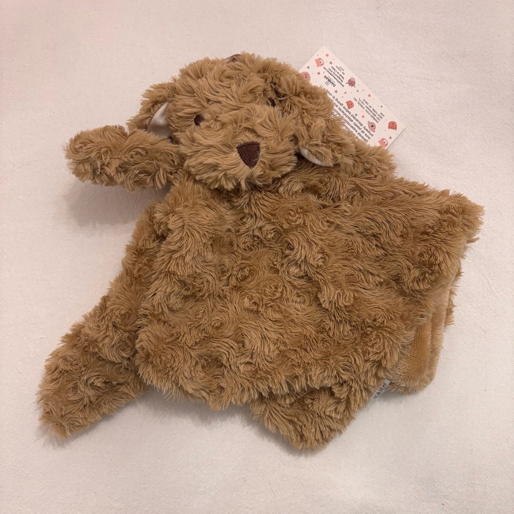 NEW Oobles Lovey Puppy Dog Brown Rosette Soft Baby Toy RATTLE Gift NWT